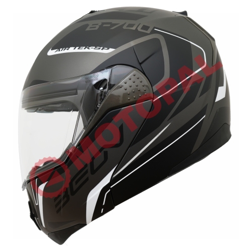 BEON - ÇENE AÇILIR VİZÖRLÜ KASK [B700] [SİYAH - GRİ - BEYAZ] [AIR TEK] [XL]