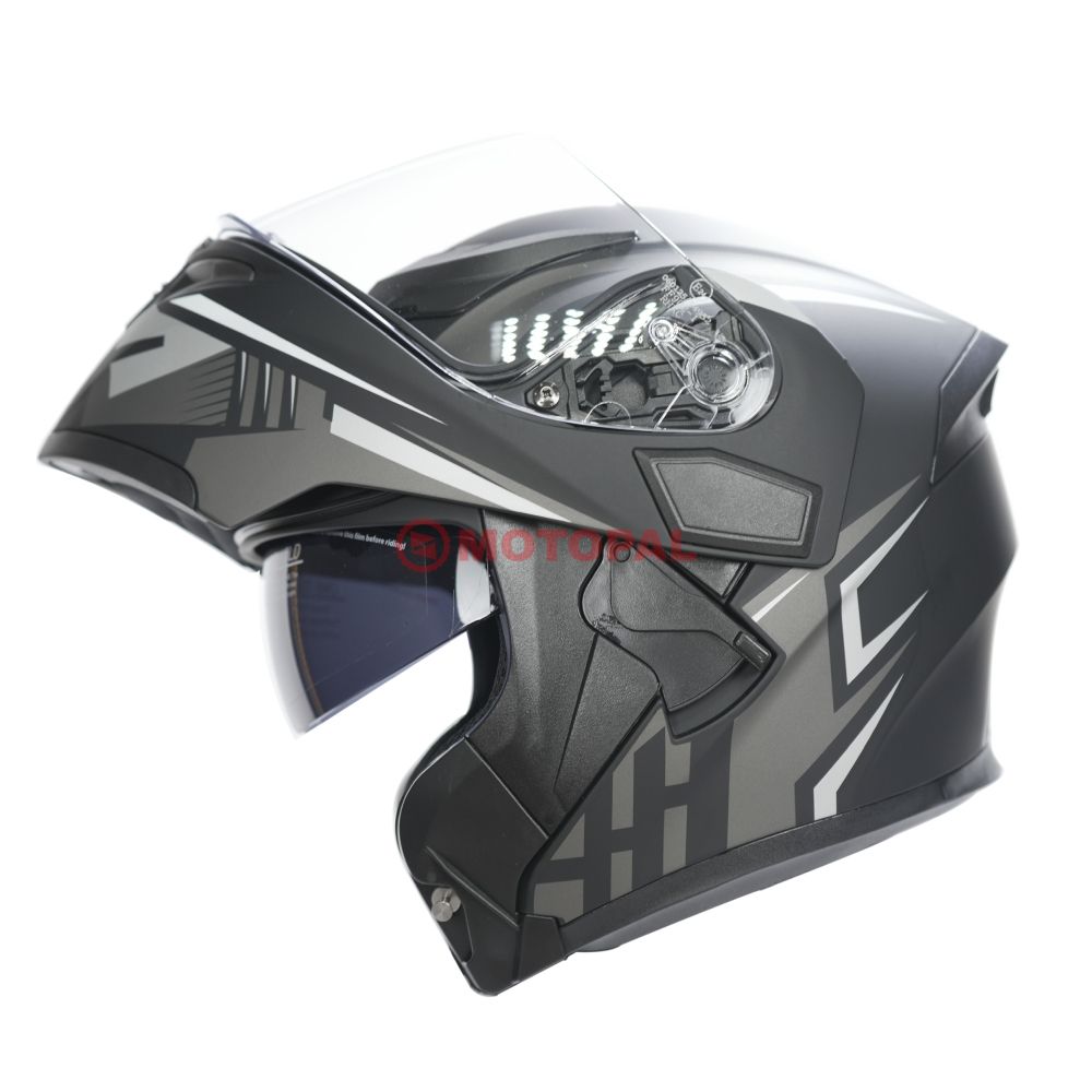 KC-ÇENE AÇILIR VİZÖRLÜ KASK [KC902] MAT SİYAH -GRİ [L] E BELGELİ